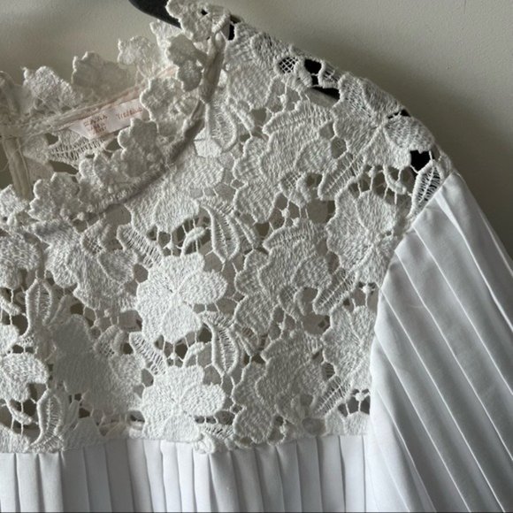 Zara Pleated Lace Top Blouse Babydoll Semi Cropped B - Picture 4 of 13